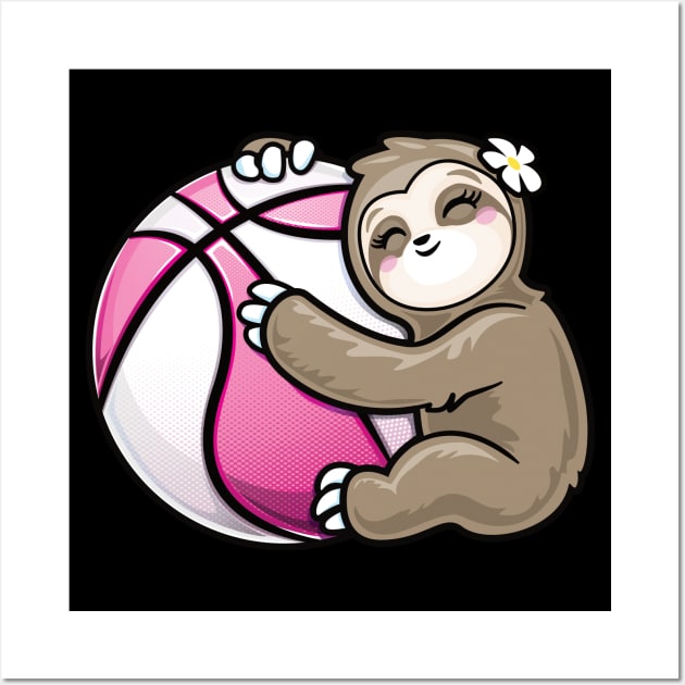 Cute Girls Basketball Sloth Player Wall Art by PnJ